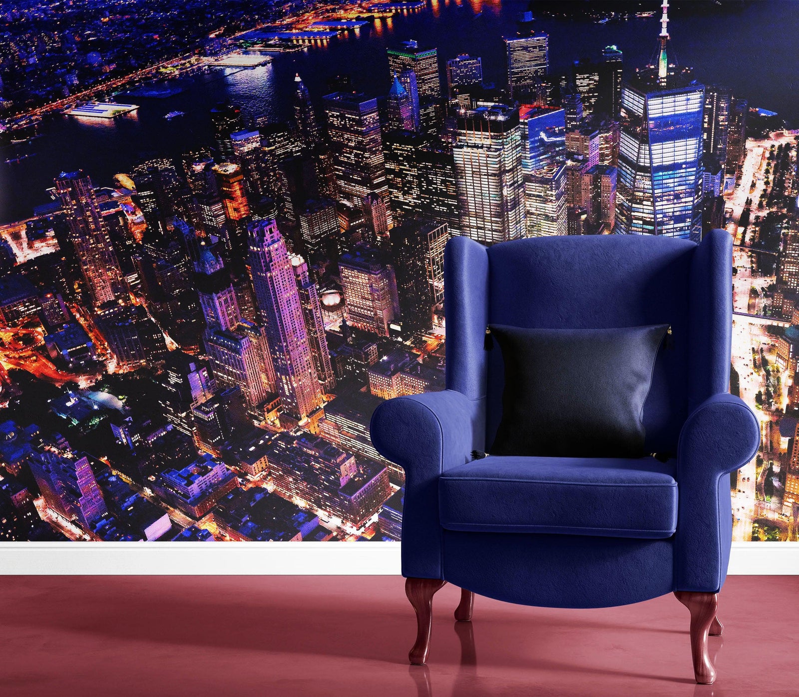 New York City Cyber Punk Synth Wave Wall Mural. 80’s Synth Wave Pop Style Bright Color Wallpaper. #6414