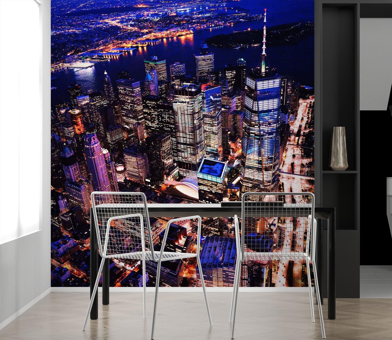 New York City Cyber Punk Synth Wave Wall Mural. 80’s Synth Wave Pop Style Bright Color Wallpaper. #6414