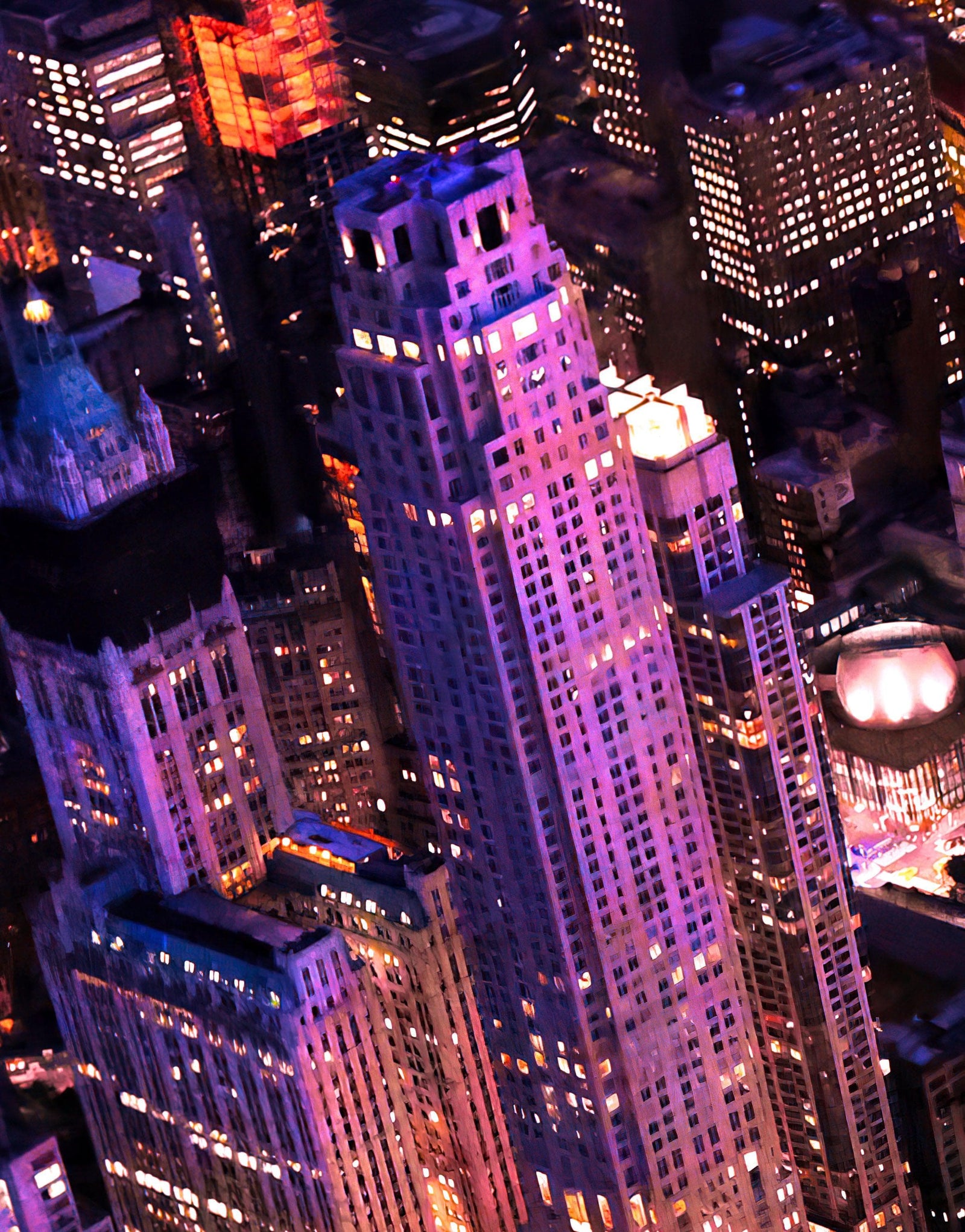 New York City Cyber Punk Synth Wave Wall Mural. 80’s Synth Wave Pop Style Bright Color Wallpaper. #6414