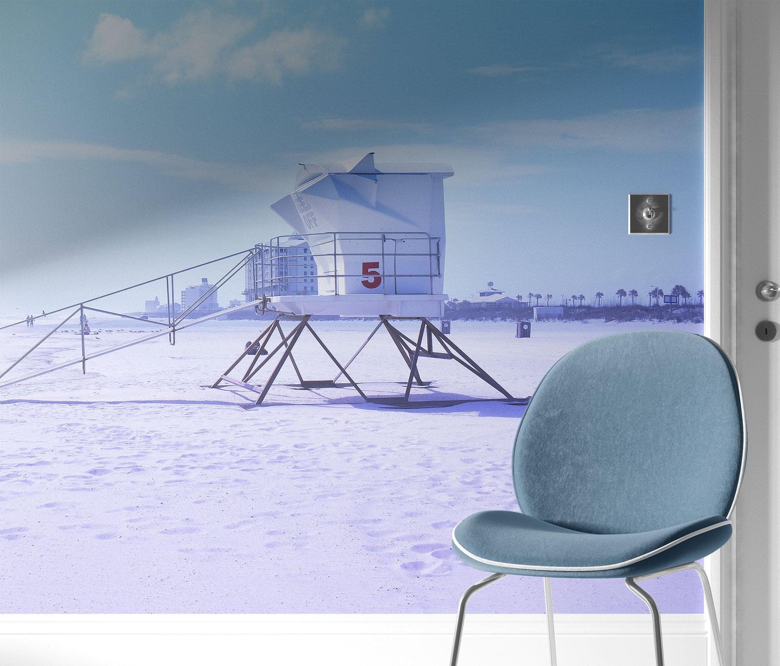 Lifeguard Tower on Pensacola Beach Wall Mural. Pastel Color Theme Peel and Stick Wallpaper. #6415