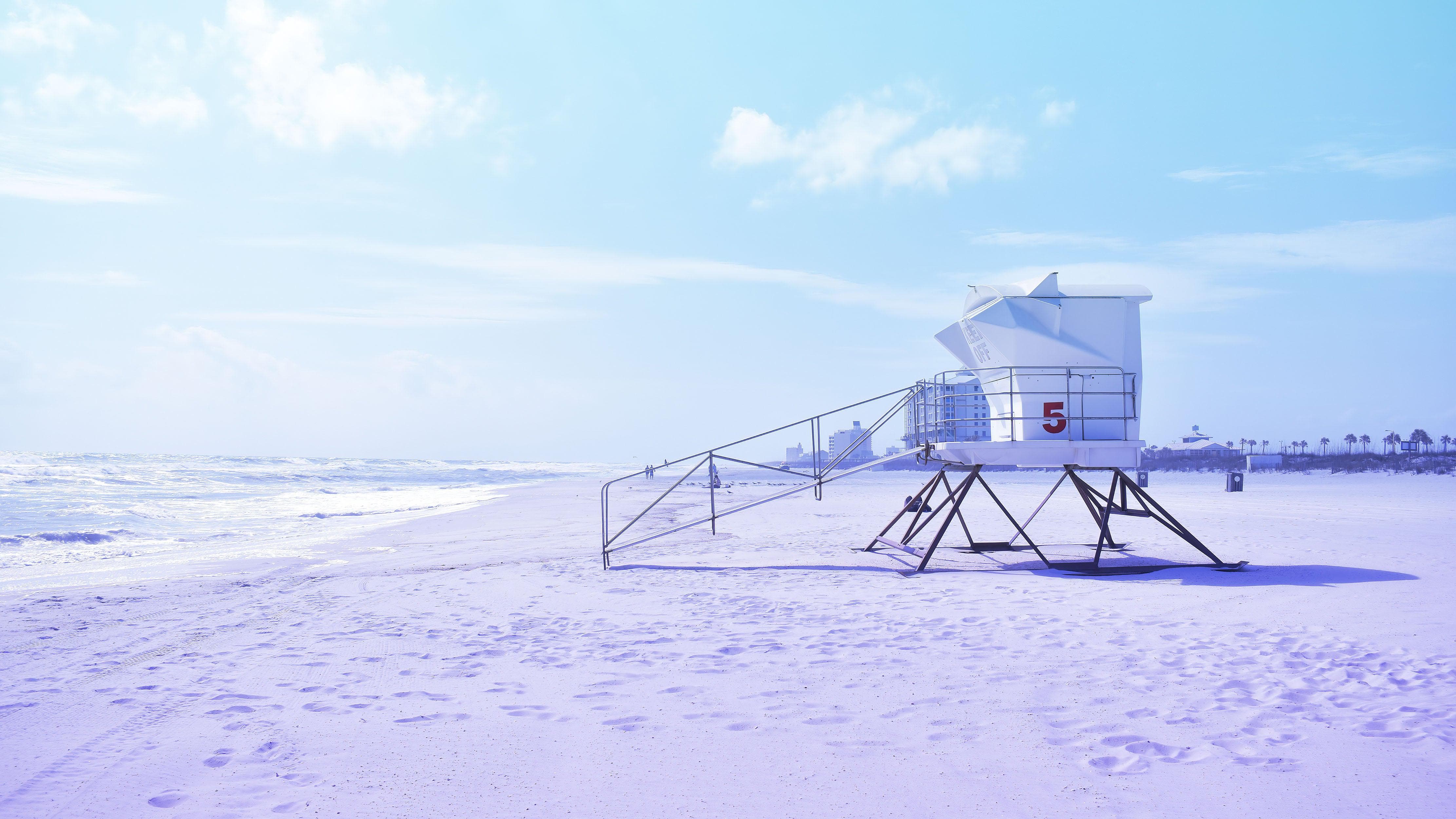 Lifeguard Tower on Pensacola Beach Wall Mural. Pastel Color Theme Peel and Stick Wallpaper. #6415