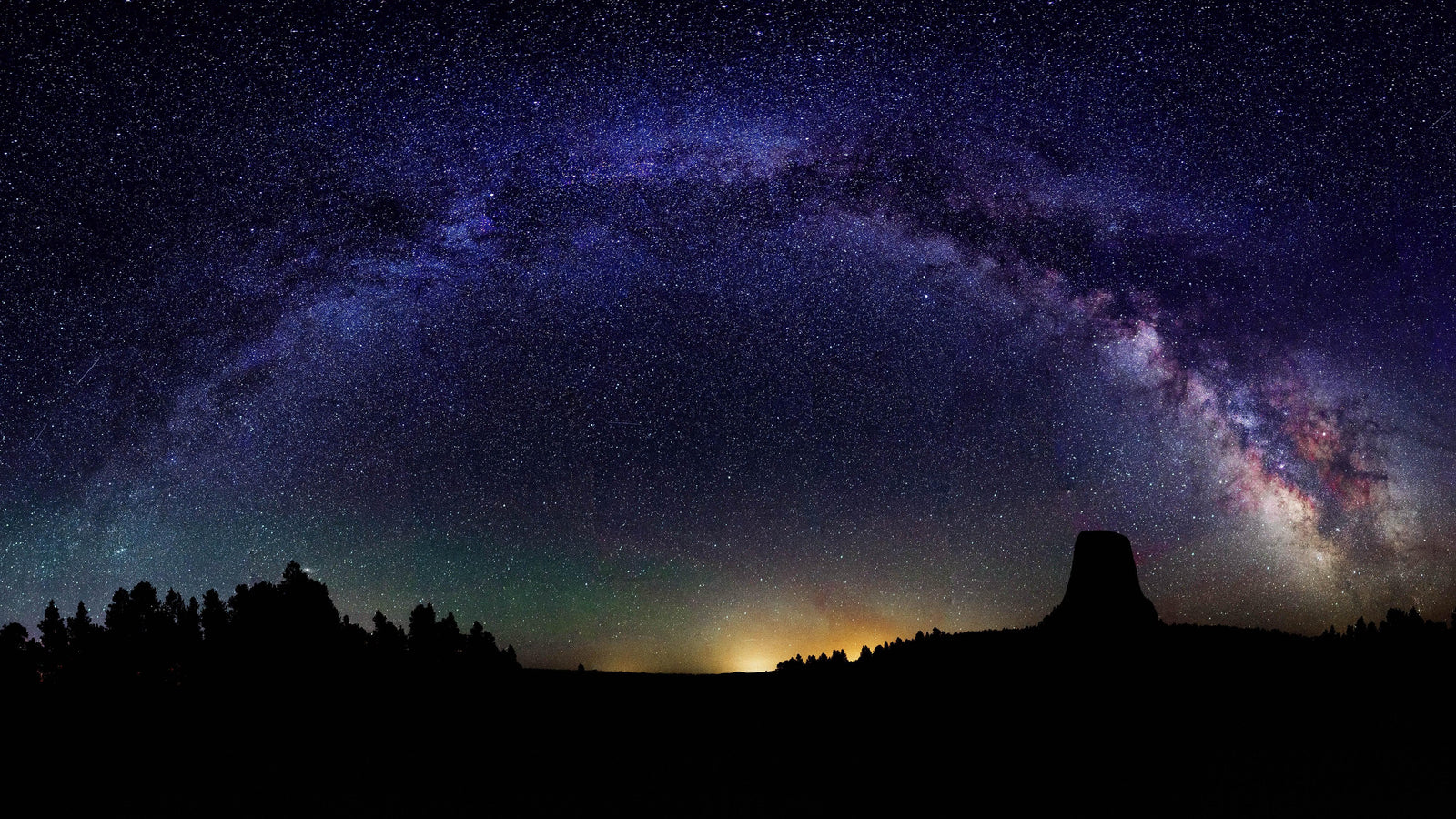 Milky Way Galaxy Stars Wall Mural. Starry Night Over Devils Tower National Monument Park. #6416
