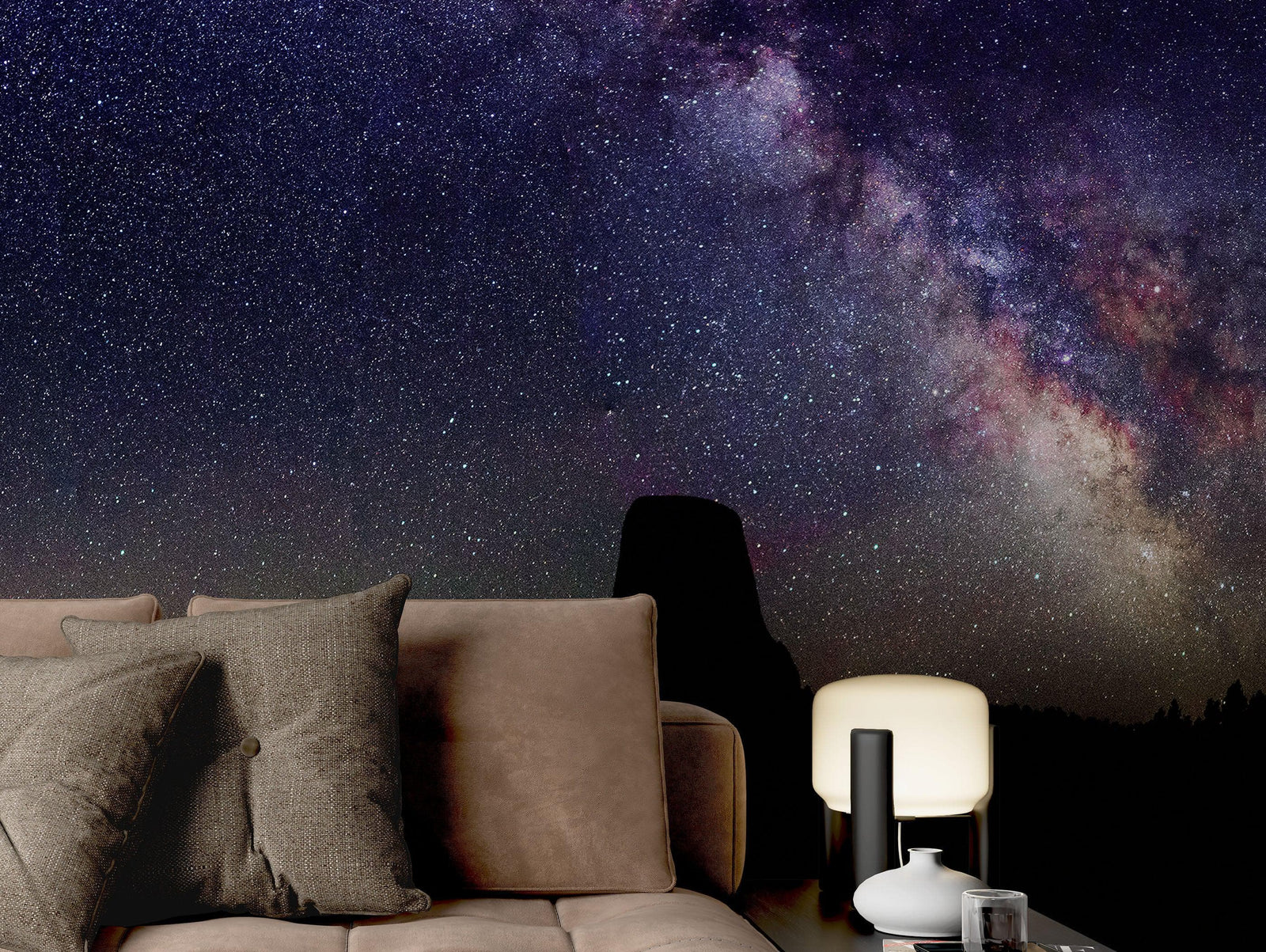 Milky Way Galaxy Stars Wall Mural. Starry Night Over Devils Tower National Monument Park. #6416