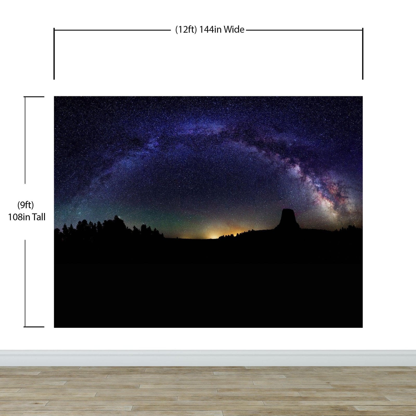 Milky Way Galaxy Stars Wall Mural. Starry Night Over Devils Tower National Monument Park. #6416