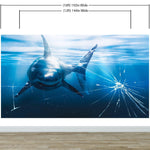 Great White Shark Attack Aquarium Glass Wall Mural. Peel and Stick Wallpaper. #6424