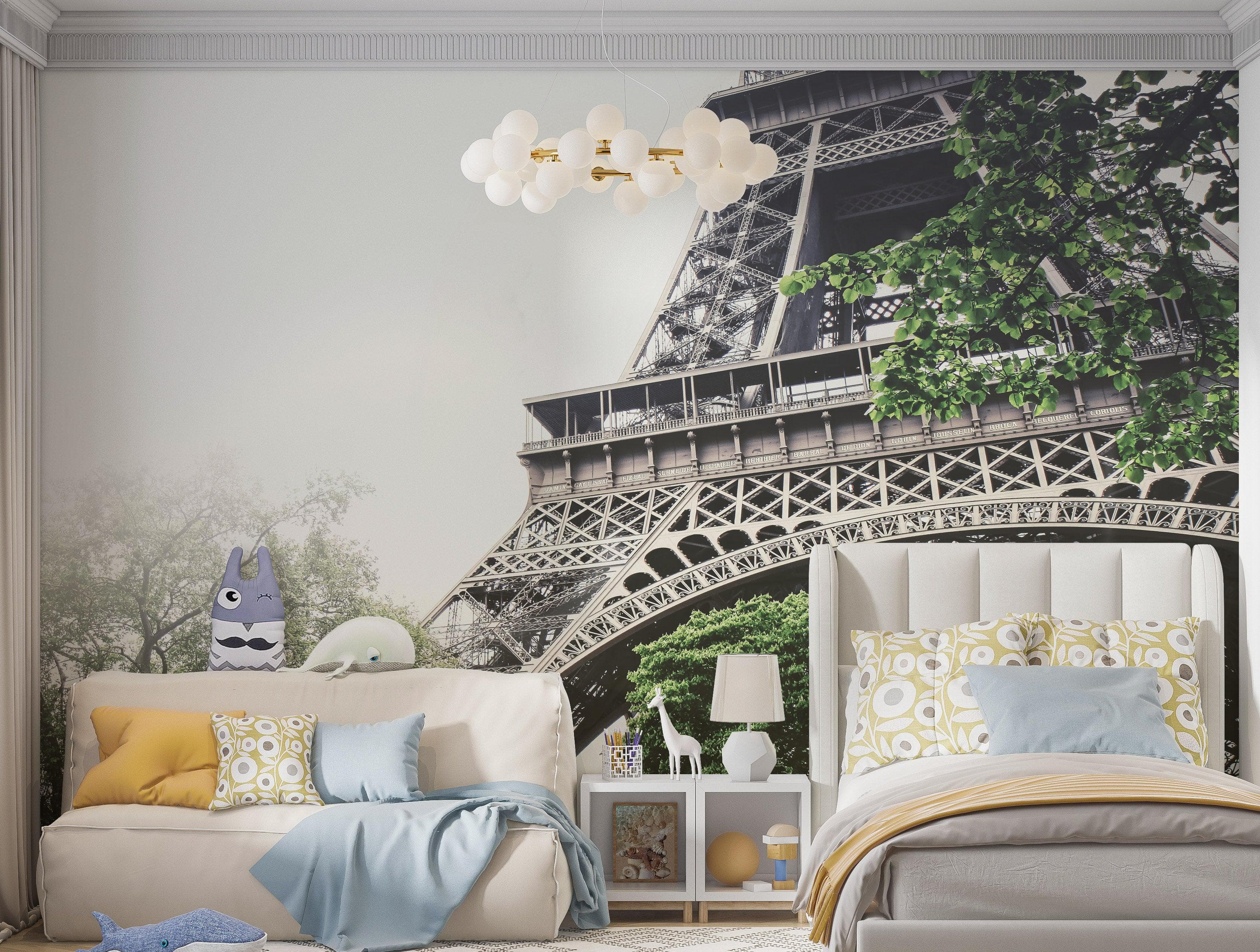 Eiffel Tower Wallpaper Mural Peel and Stick. Low Angle View of Eiffel Tower / Paris France / European Vintage Style Decor. #6427