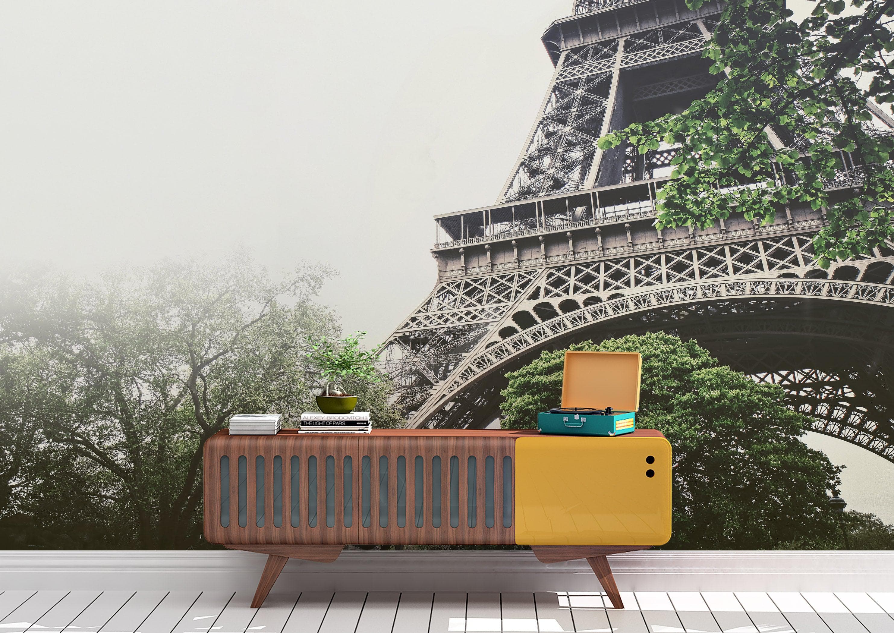 Eiffel Tower Wallpaper Mural Peel and Stick. Low Angle View of Eiffel Tower / Paris France / European Vintage Style Decor. #6427