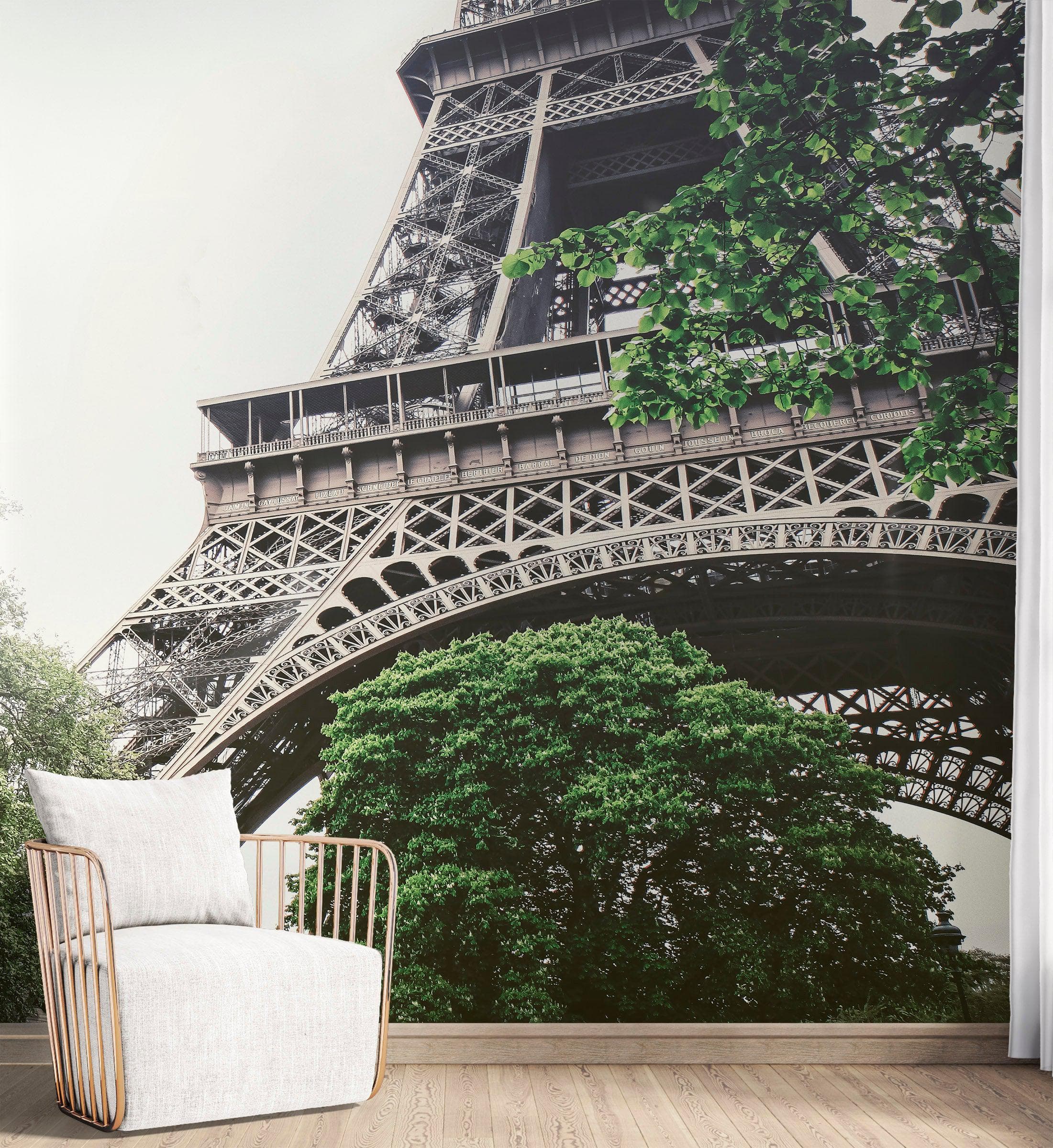 Eiffel Tower Wallpaper Mural Peel and Stick. Low Angle View of Eiffel Tower / Paris France / European Vintage Style Decor. #6427