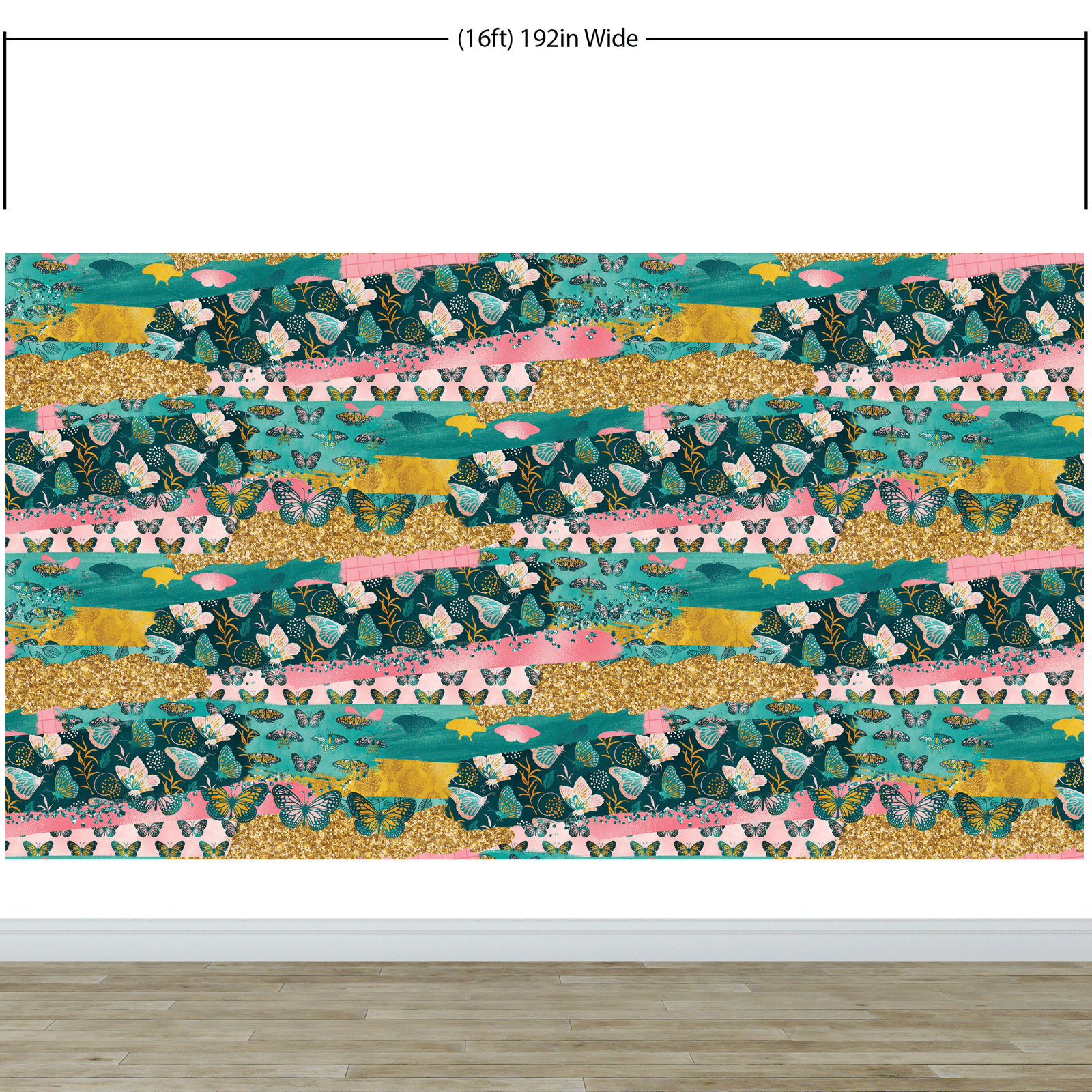 Pink Butterflies Abstract Pattern Wall Mural. Retro Pink Color Illustration Design. #6434