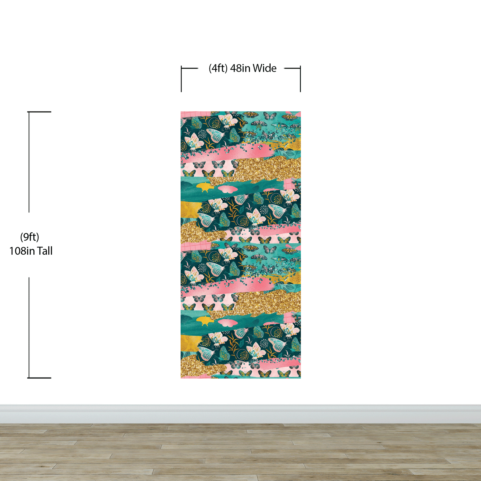 Pink Butterflies Abstract Pattern Wall Mural. Retro Pink Color Illustration Design. #6434