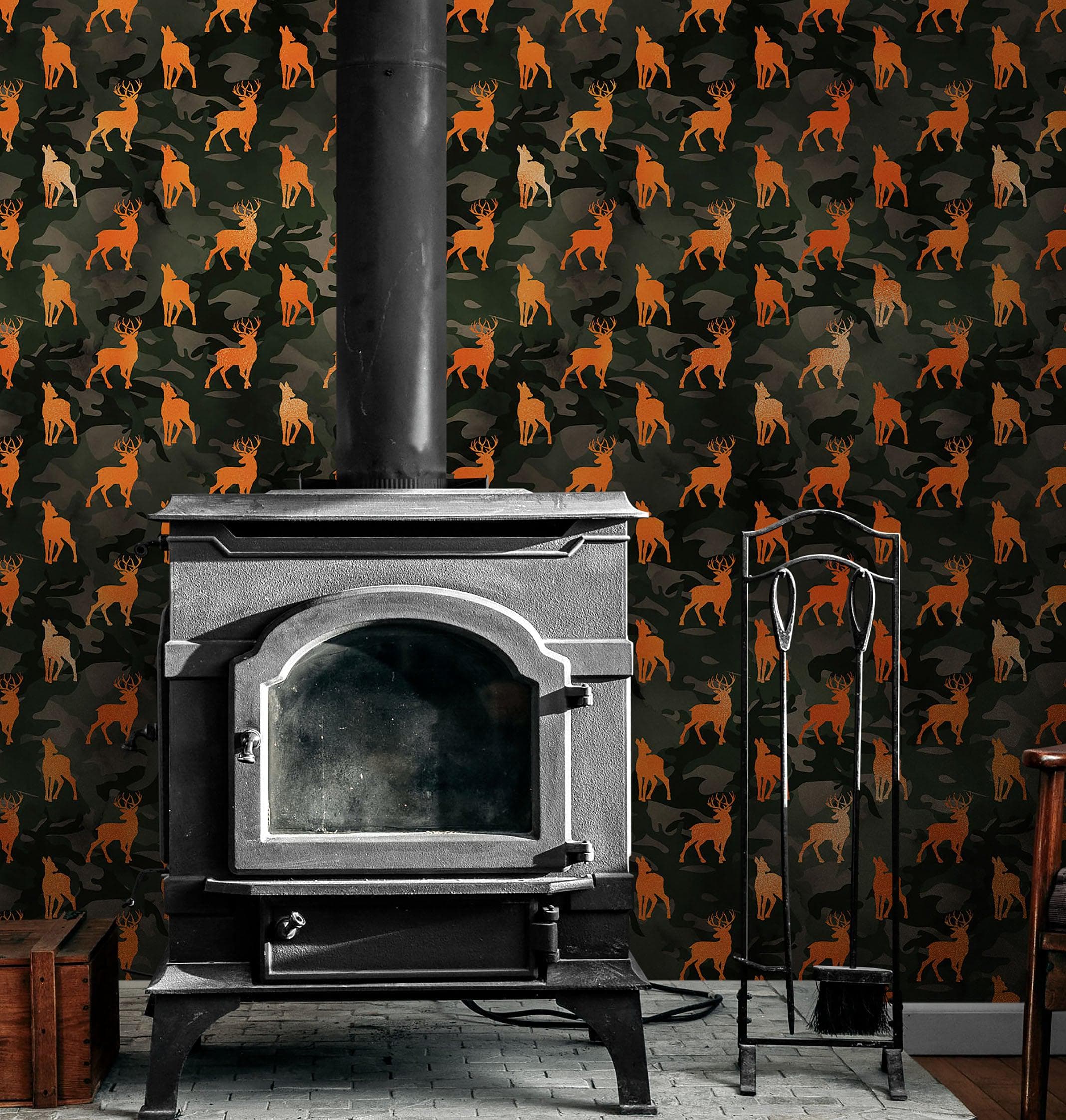 Deer Silhouette Camouflage Wall Mural. Military Theme / Hunter Home Decor. Peel and Stick Wallpaper. #6436