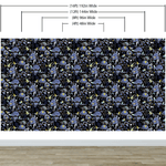 Blue and Black Color Flower Pattern Wall Mural. Tropical Botanical Floral Peel and Stick Wallpaper. #6437