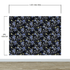 Blue and Black Color Flower Pattern Wall Mural. Tropical Botanical Floral Peel and Stick Wallpaper. #6437
