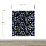 Blue and Black Color Flower Pattern Wall Mural. Tropical Botanical Floral Peel and Stick Wallpaper. #6437