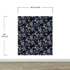 Blue and Black Color Flower Pattern Wall Mural. Tropical Botanical Floral Peel and Stick Wallpaper. #6437