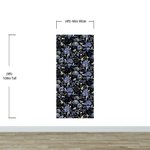 Blue and Black Color Flower Pattern Wall Mural. Tropical Botanical Floral Peel and Stick Wallpaper. #6437