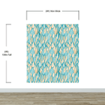 Teal Color Autumn Leaves Pattern Wall Mural. Retro Illustration Foliage Pattern. #6438