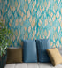 Teal Color Autumn Leaves Pattern Wall Mural. Retro Illustration Foliage Pattern. #6438
