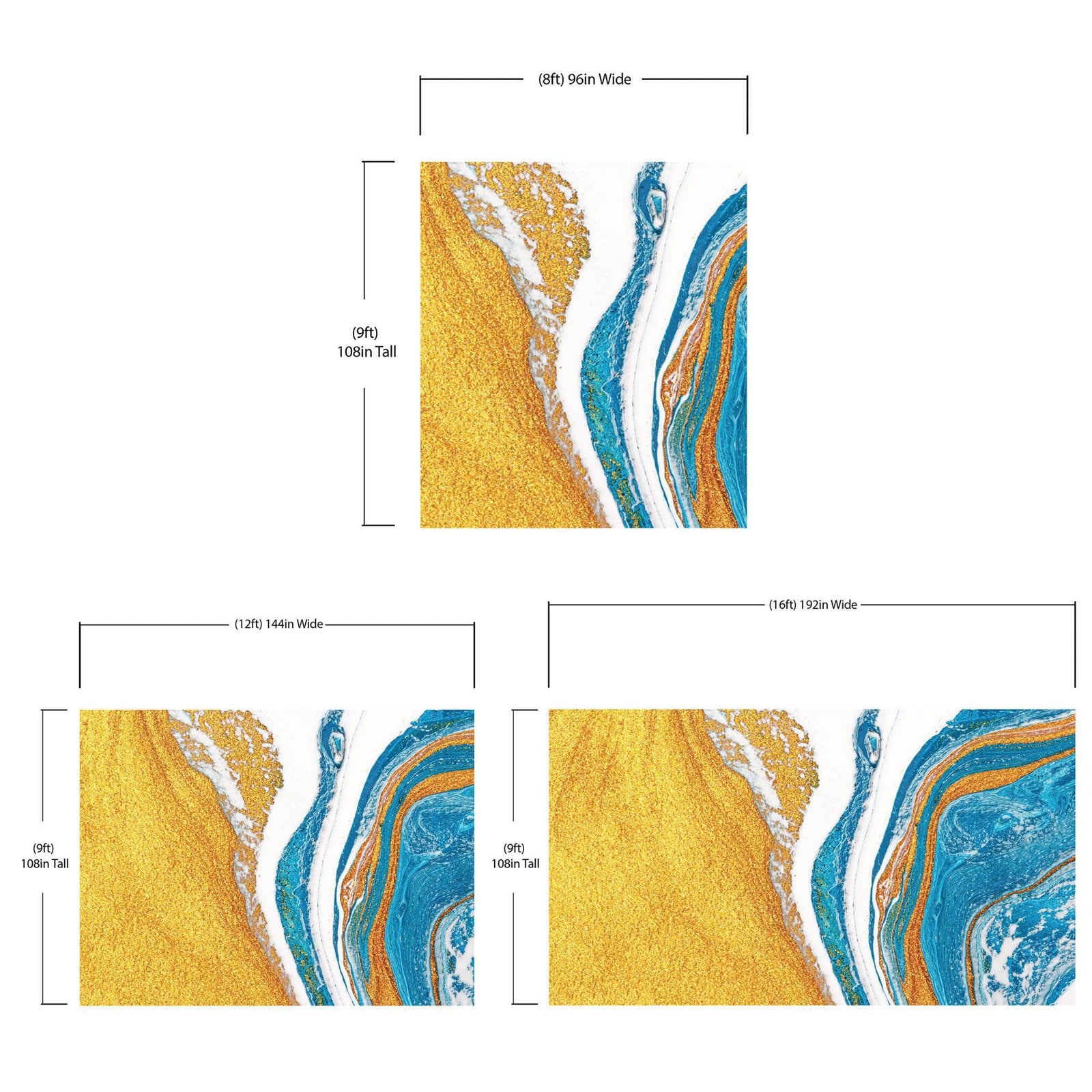 Abstract Bright Color Ink Splotch Pattern Wall Mural. Gold, White and Blue. #6439