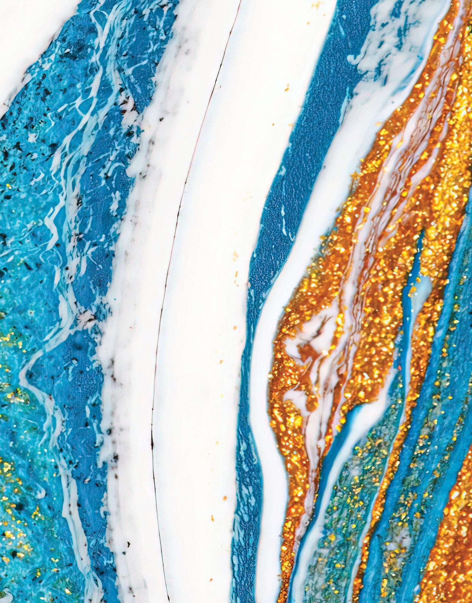 Abstract Bright Color Ink Splotch Pattern Wall Mural. Gold, White and Blue. #6439