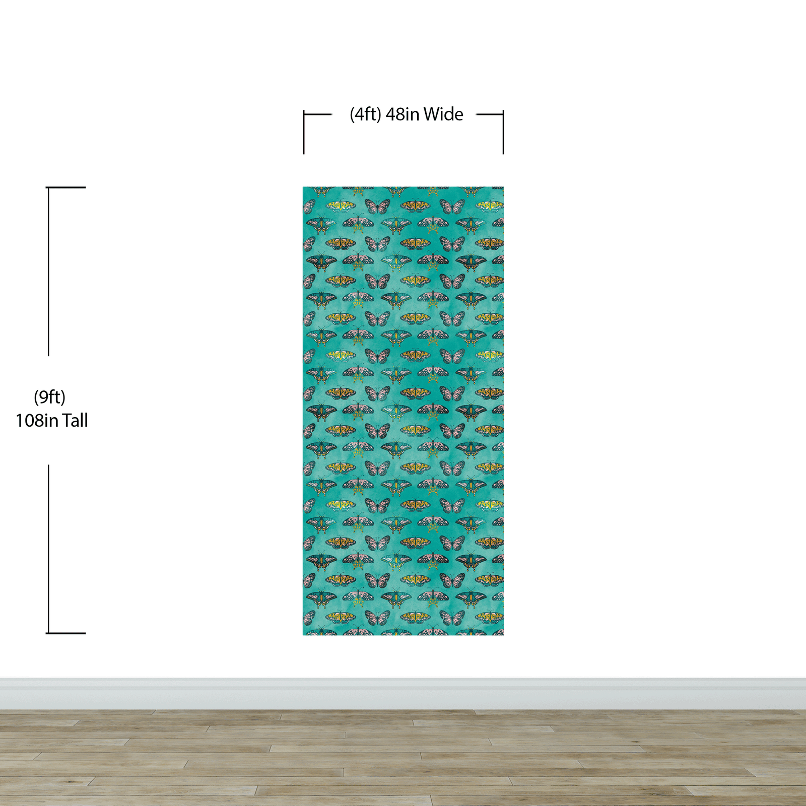 Butterfly Pattern on Green Background Wall Mural. Retro Green, Pink and Gold Color Illustration Design. Bedroom, Nursery, Home Decor. Peel and Stick Wallpaper. #6440