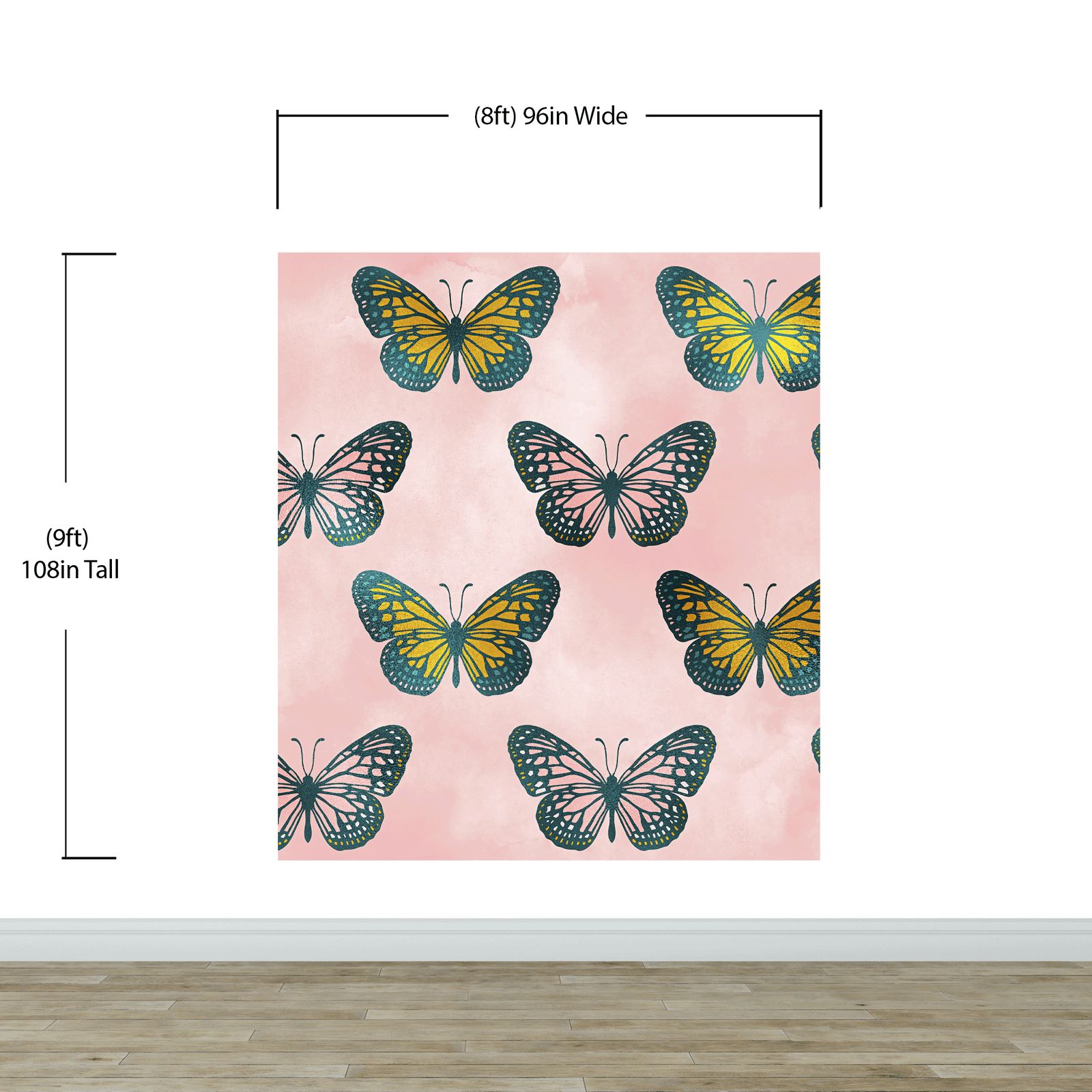 Large Butterfly Pattern on Pink Background Wall Mural. Bedroom, Nursery, Home Decor. Peel and Stick Wallpaper. #6441
