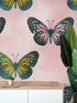 Large Butterfly Pattern on Pink Background Wall Mural. Bedroom, Nursery, Home Decor. Peel and Stick Wallpaper. #6441