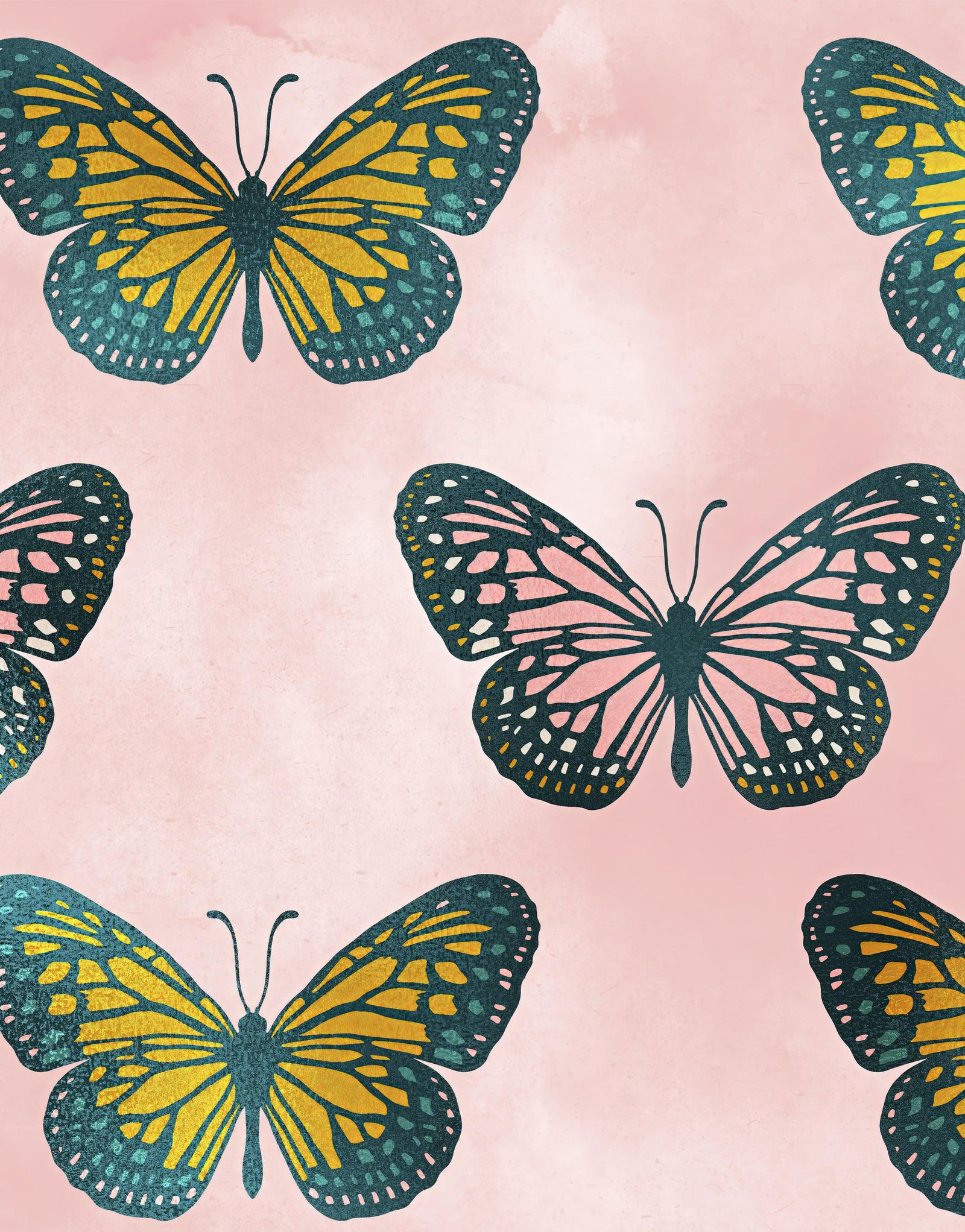 Large Butterfly Pattern on Pink Background Wall Mural. Bedroom, Nursery, Home Decor. Peel and Stick Wallpaper. #6441