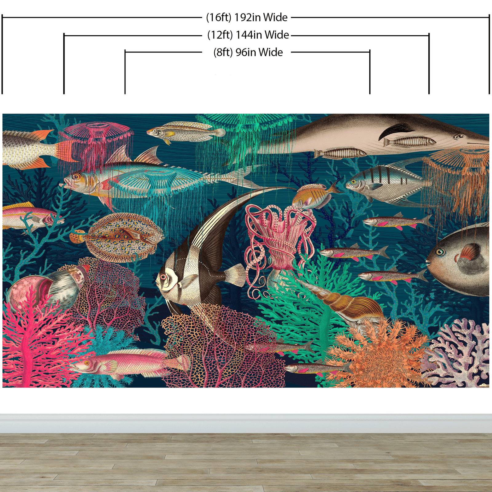 Vintage Retro Underwater Marine Sea Life Wall Mural. Beach / Nautical / Marine Life Theme Peel and Stick Wallpaper. #6442