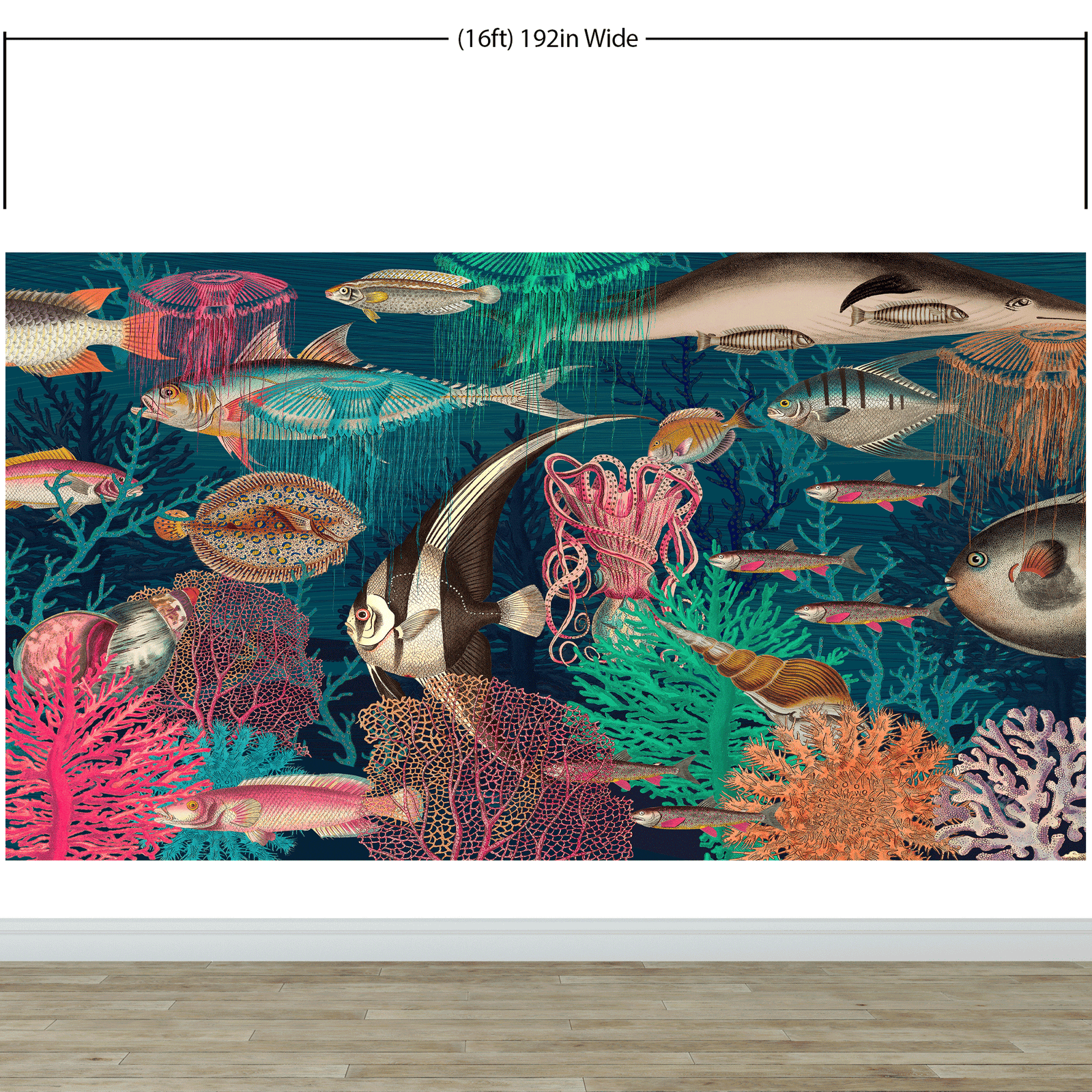 Vintage Retro Underwater Marine Sea Life Wall Mural. Beach / Nautical / Marine Life Theme Peel and Stick Wallpaper. #6442