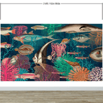 Vintage Retro Underwater Marine Sea Life Wall Mural. Beach / Nautical / Marine Life Theme Peel and Stick Wallpaper. #6442