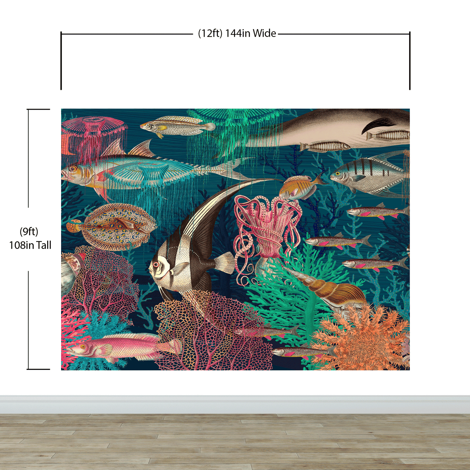 Vintage Retro Underwater Marine Sea Life Wall Mural. Beach / Nautical / Marine Life Theme Peel and Stick Wallpaper. #6442