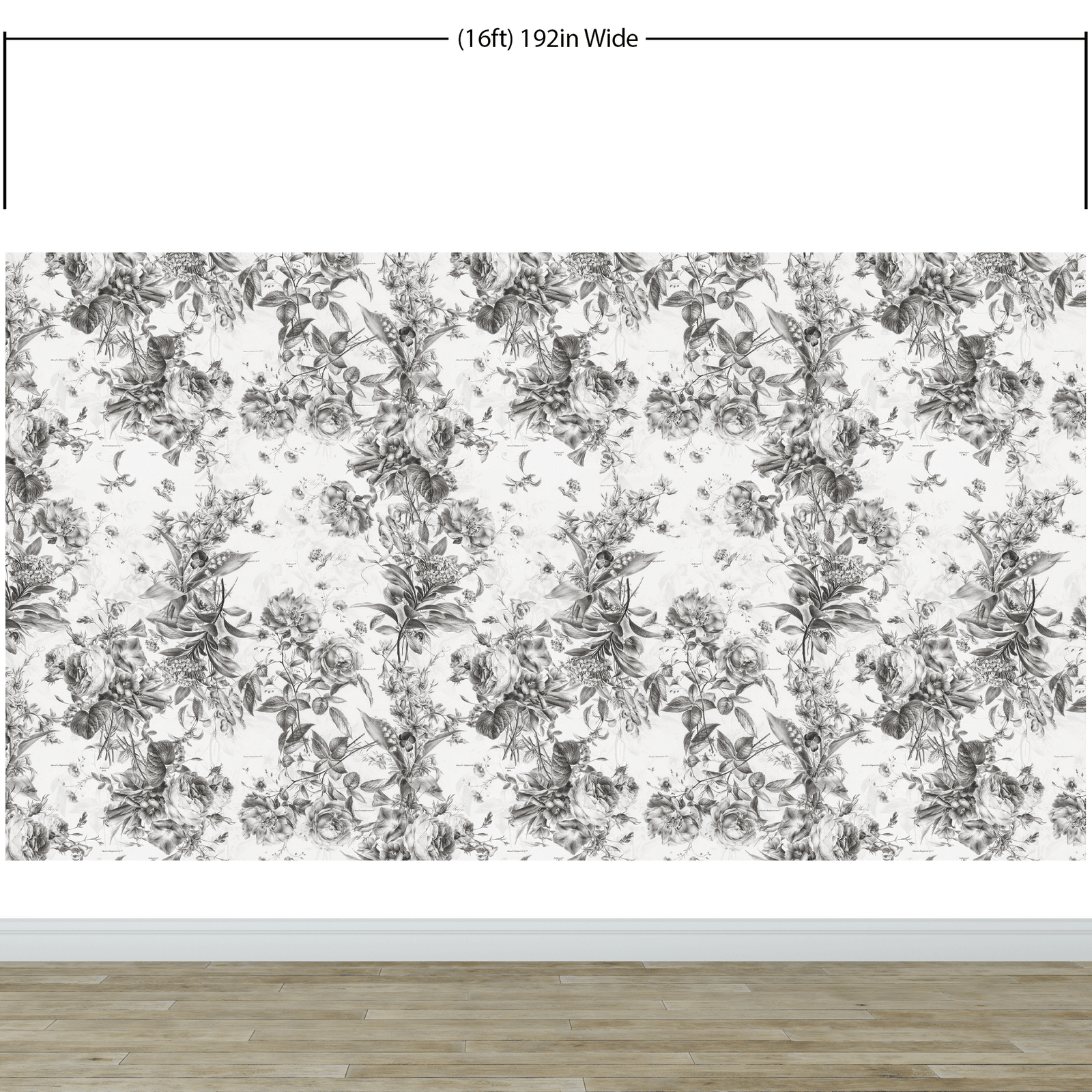 Vintage Flower Pattern Illustration Wall Mural. Black and White Peel and Stick Wallpaper. #6443