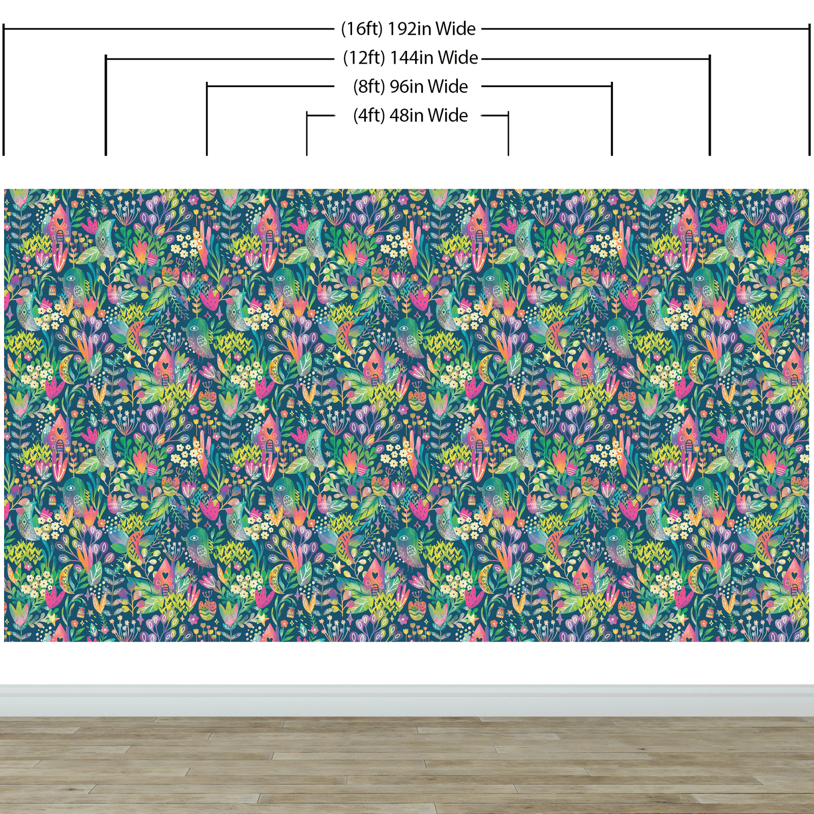 Colorful Flower Garden with Bird House Illustration Wall Mural. #6444