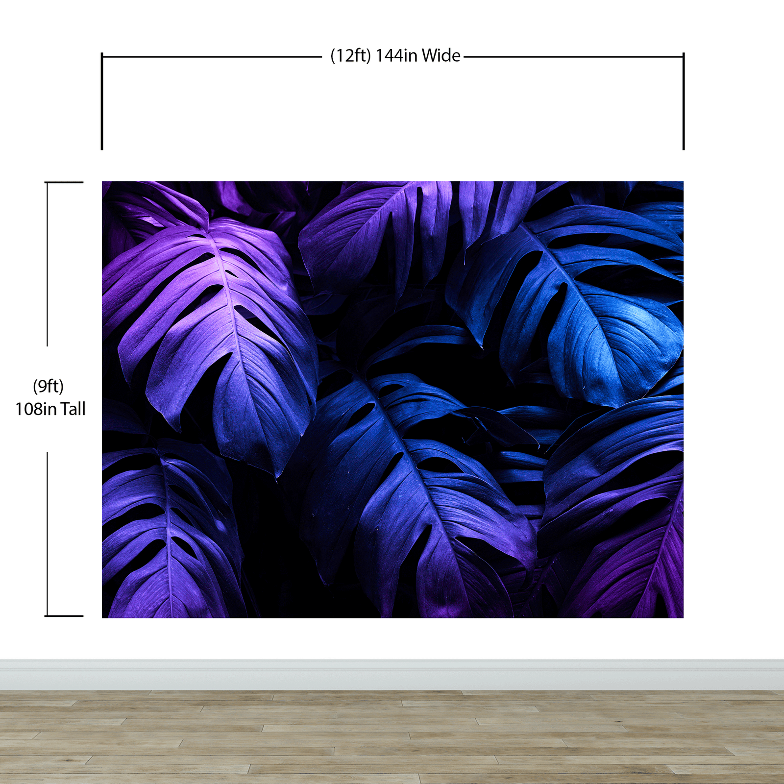 Tropical Wallpaper Blue and Purple Leaf Wall Mural on Dark Background #6445