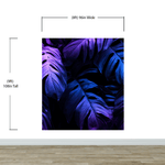 Tropical Wallpaper Blue and Purple Leaf Wall Mural on Dark Background #6445