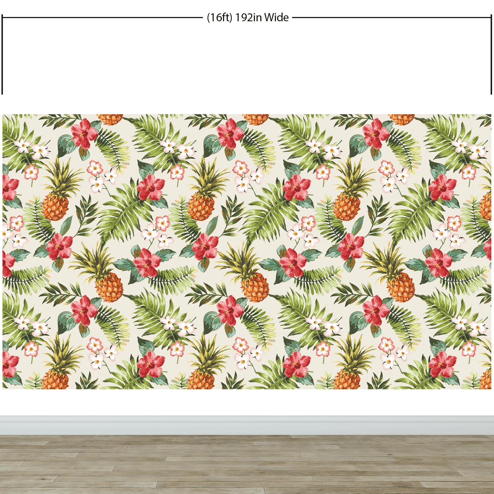 Pineapple Tropical Vibe Wall Mural. Hawaiian Theme Peel and Stick Wallpaper. Paradise Vibe Theme Decor. #6447