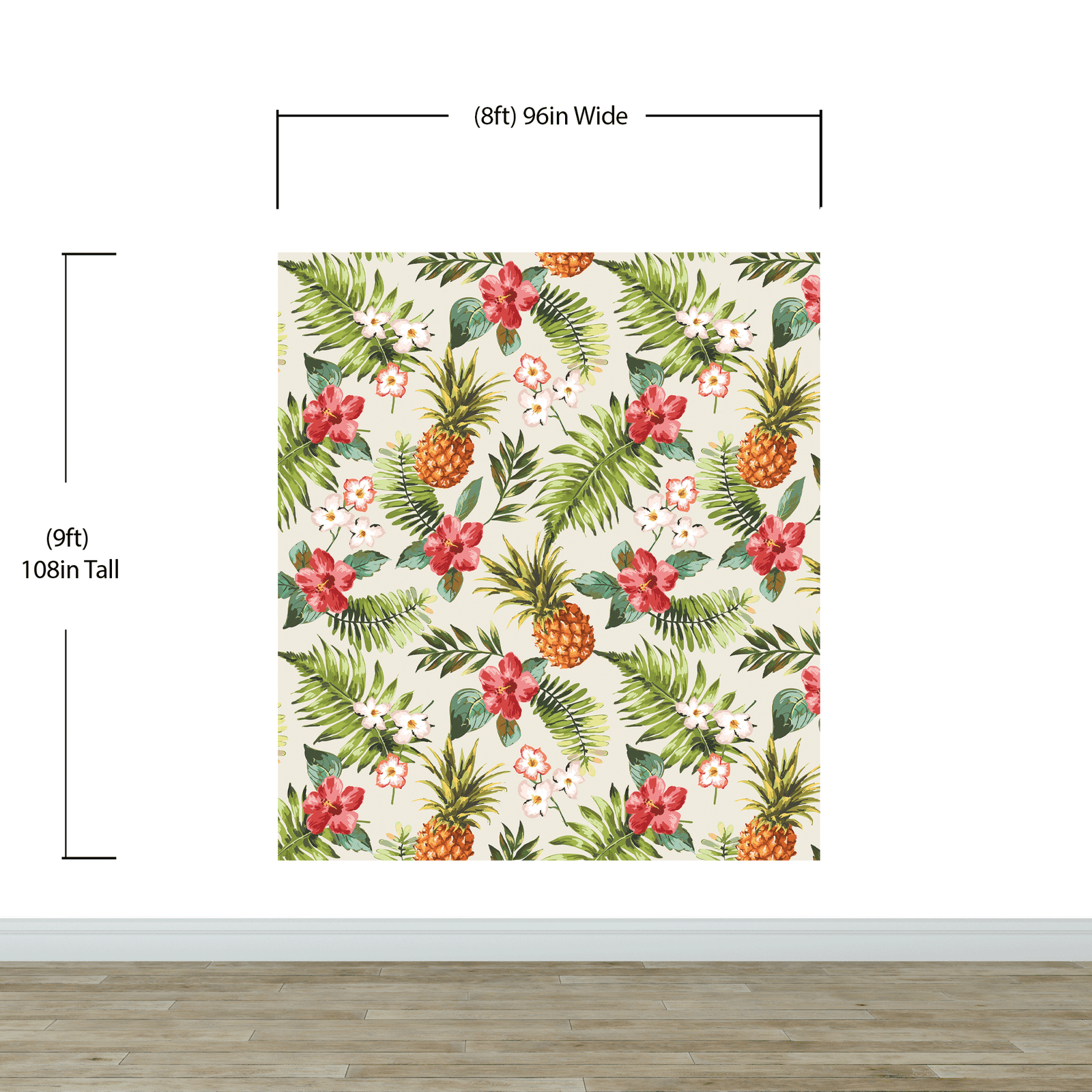 Pineapple Tropical Vibe Wall Mural. Hawaiian Theme Peel and Stick Wallpaper. Paradise Vibe Theme Decor. #6447