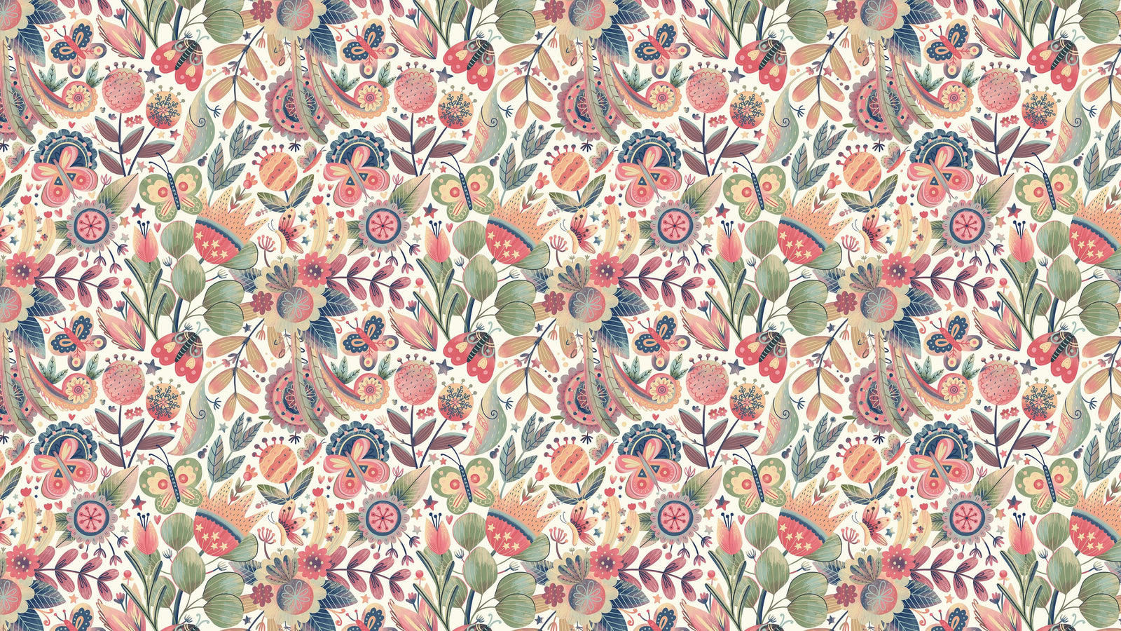 Flower Garden Illustration Wall Mural. Pastel Color Pattern Nursery, Bedroom, Kid’s Room Wall Decor. Peel and Stick Wallpaper. #6448