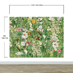 Botanical Vegetation Garden Wall Mural. Color Pencil Artwork of Flower Garden Peel and Stick Wallpaper. Rainforest Jungle Botanical Flowers and Leafs Background. #6449