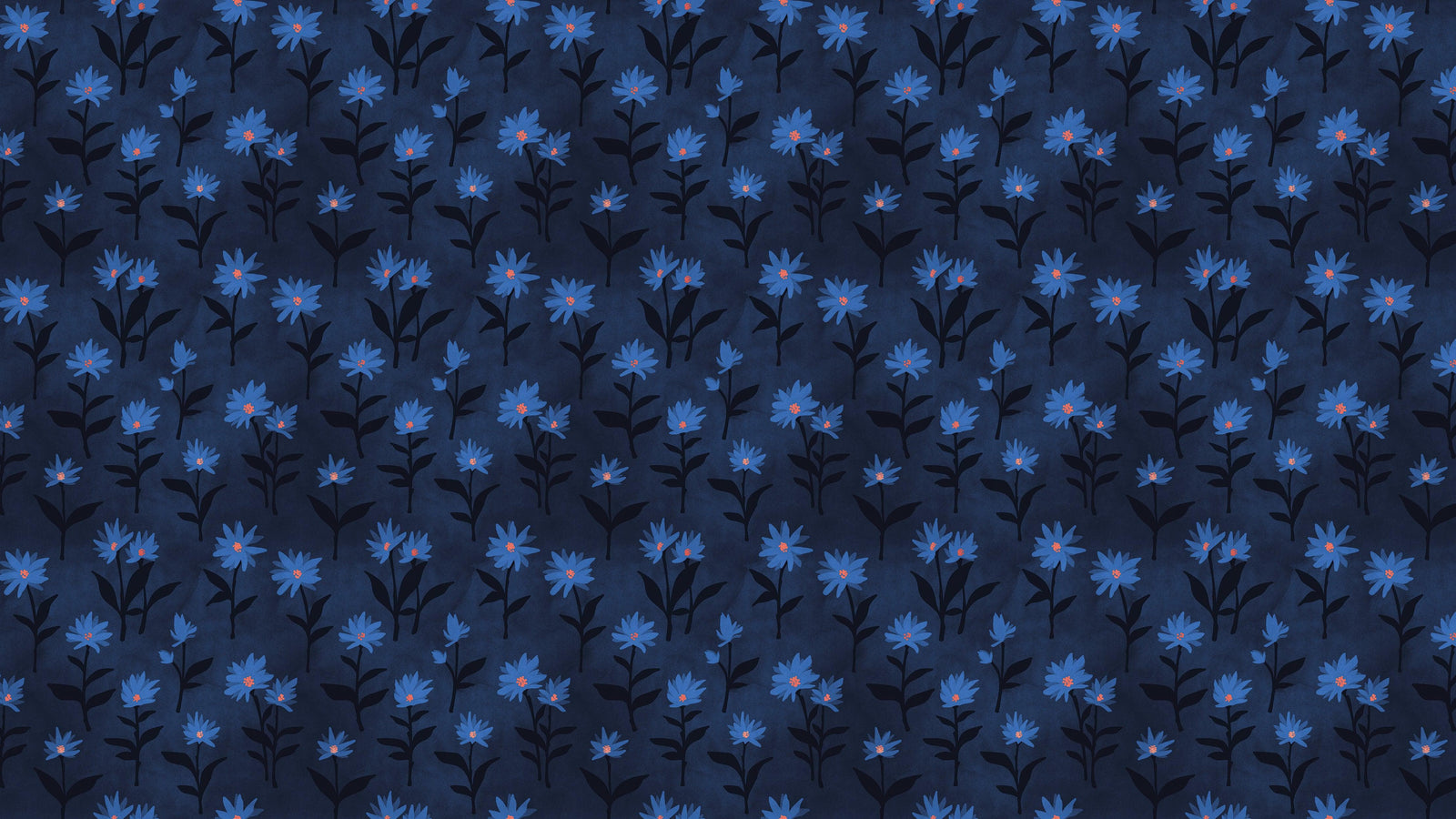 Blue Color Flower Wall Mural Pattern. Dark Navy Blue Background. #6451