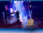 Japanese Samurai in Cyberpunk Futuristic City of Japan Wall Mural. #6452