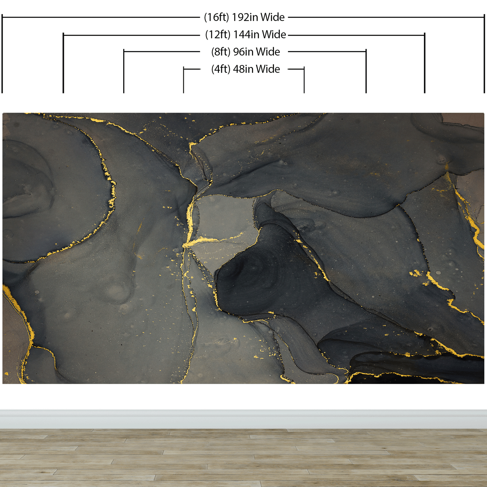 Abstract Black and Gold Agate Marble Stone Pattern Wall Mural. Removable Peel and Stick Wallpaper. #6454