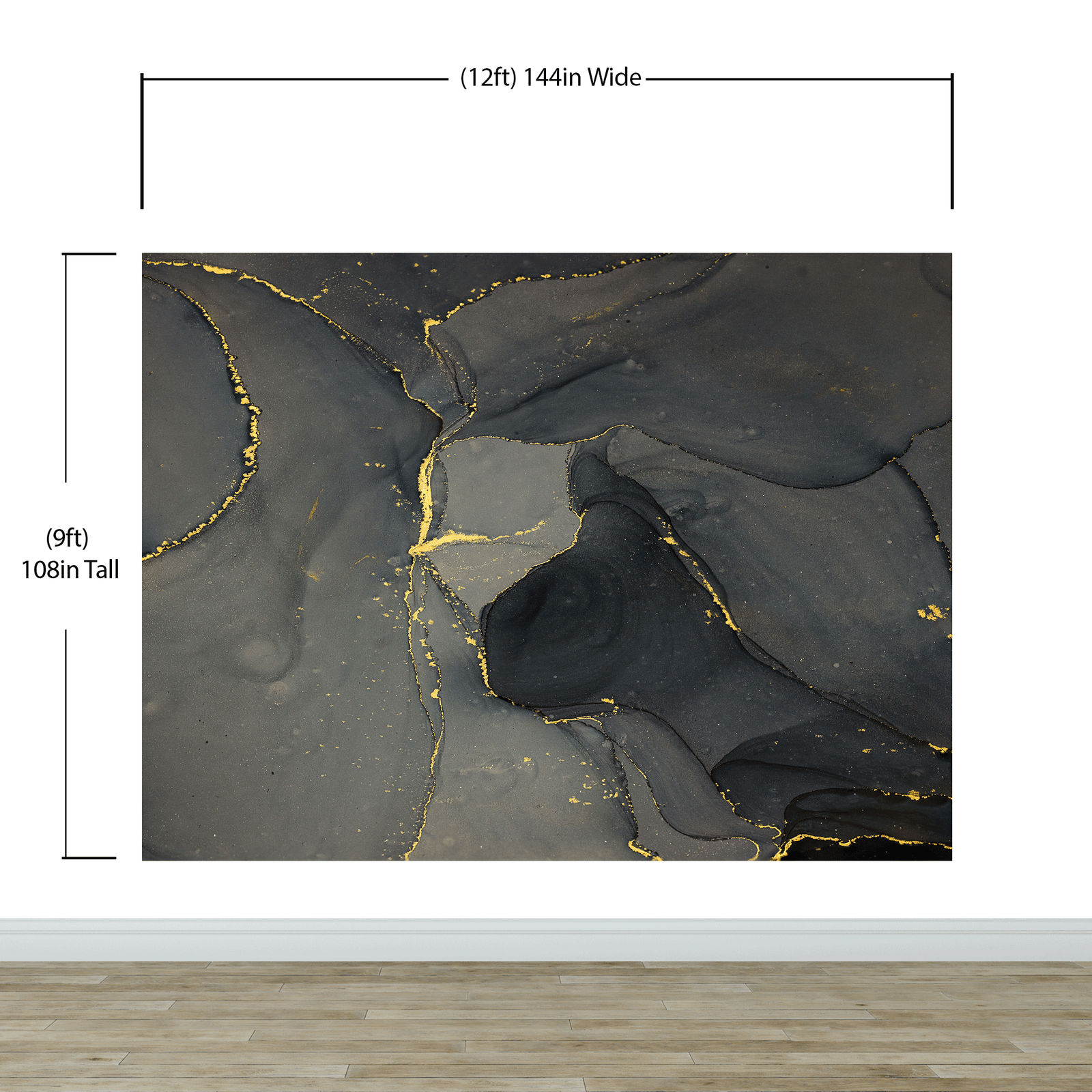 Abstract Black and Gold Agate Marble Stone Pattern Wall Mural. Removable Peel and Stick Wallpaper. #6454