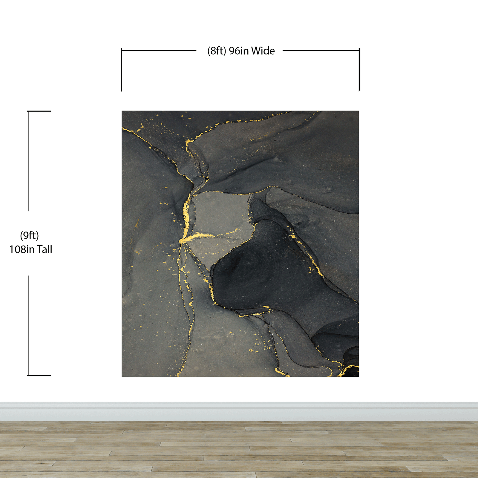 Abstract Black and Gold Agate Marble Stone Pattern Wall Mural. Removable Peel and Stick Wallpaper. #6454