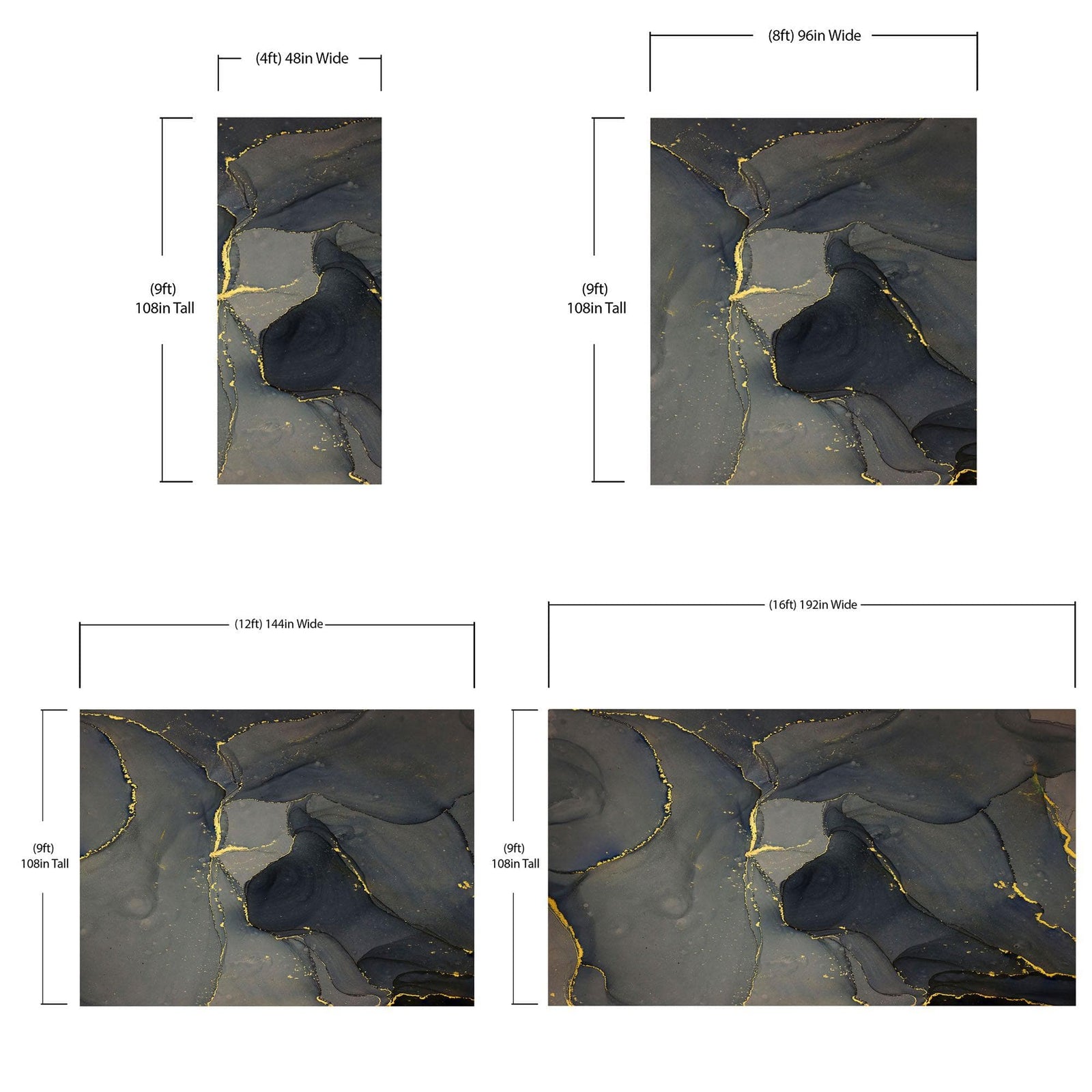 Abstract Black and Gold Agate Marble Stone Pattern Wall Mural. Removable Peel and Stick Wallpaper. #6454