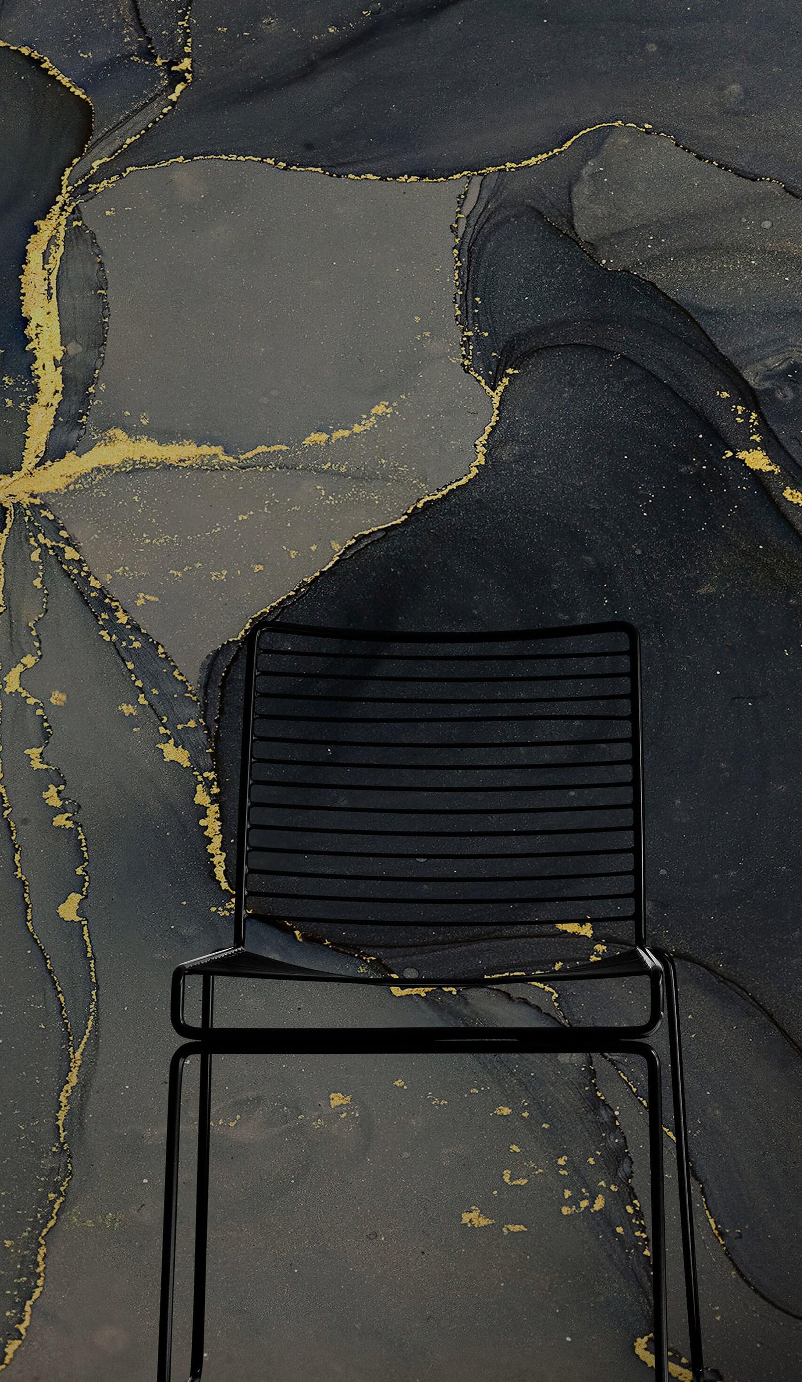 Abstract Black and Gold Agate Marble Stone Pattern Wall Mural. Removable Peel and Stick Wallpaper. #6454