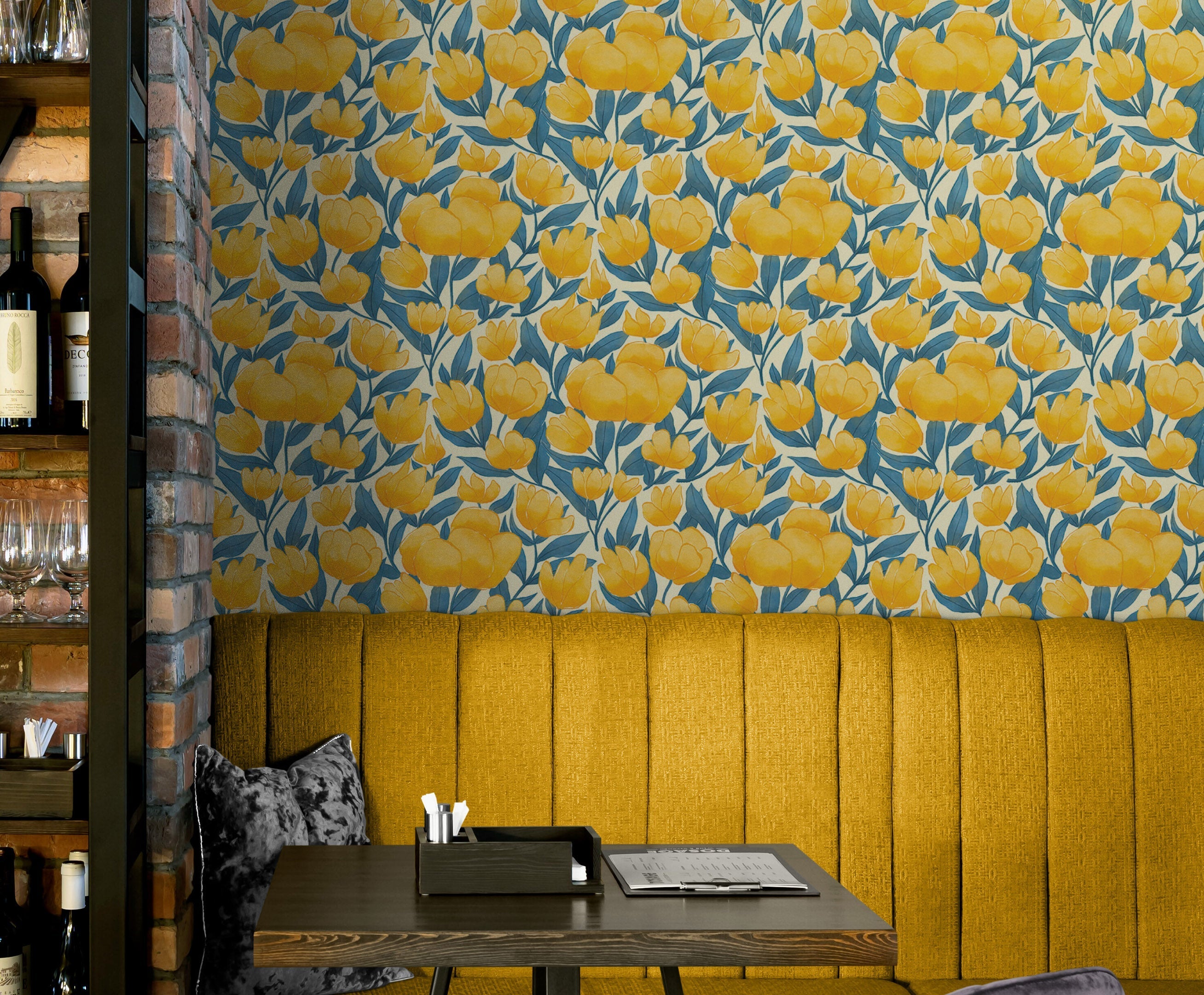 Yellow Floral Flower Background Pattern Wall Mural. #6456
