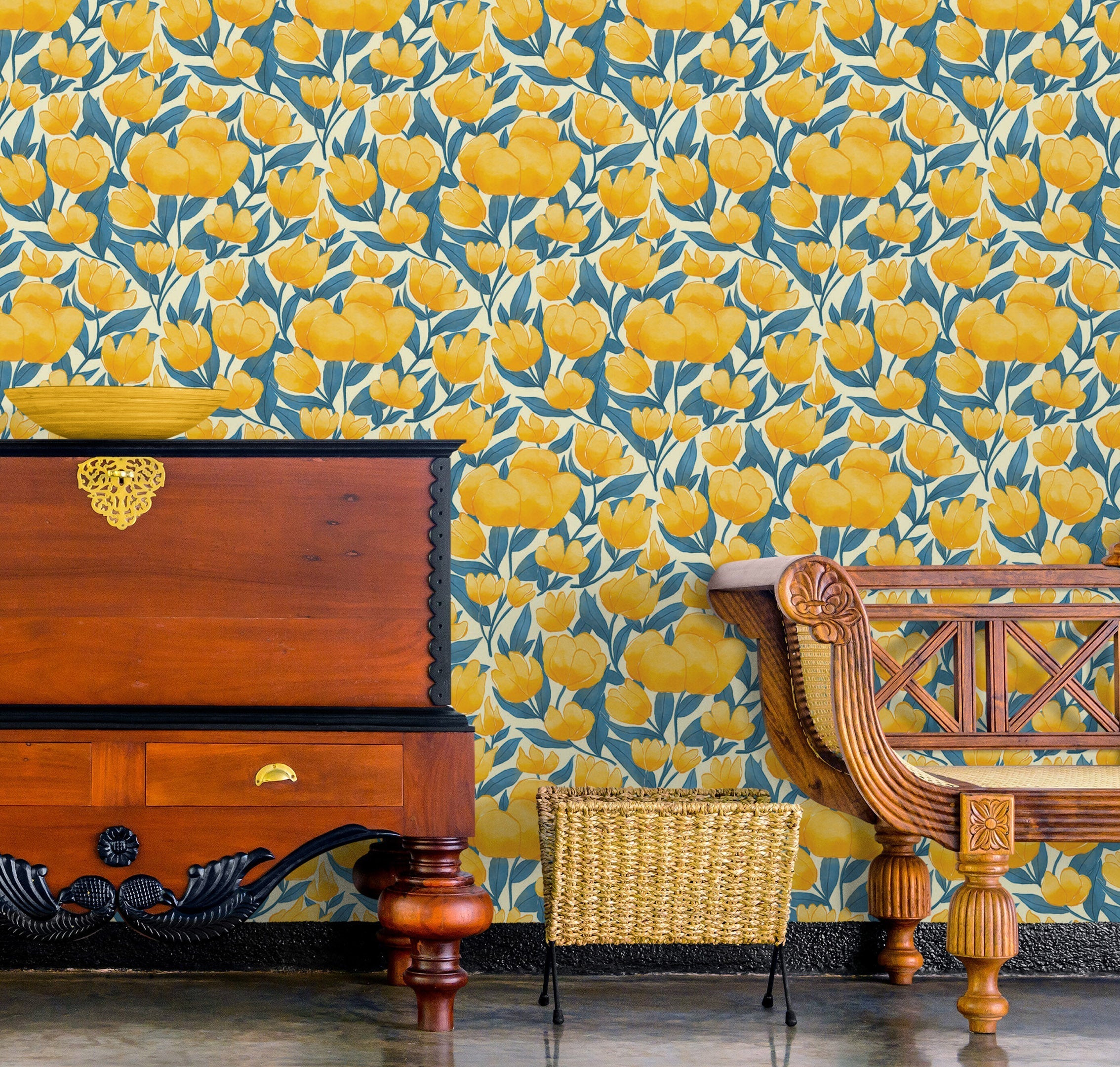 Yellow Floral Flower Background Pattern Wall Mural. #6456