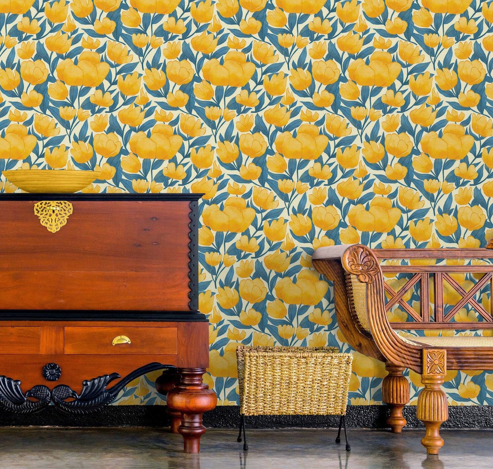 Yellow Floral Flower Background Pattern Wall Mural. #6456